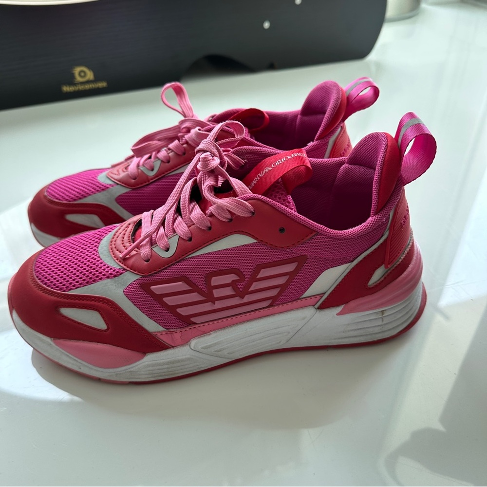 Emporio Armani Pink and White Sneakers size 39